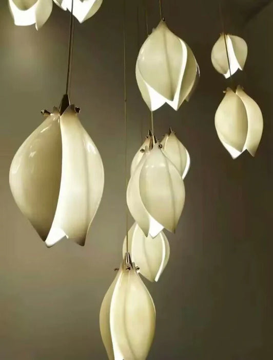 Rylight 3/9/18/32/36/70-Licht Nordic Magnolia Bloem Keramiek Hanger Lange Kroonluchter