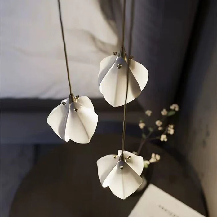 Rylight 3/9/18/32/36/70-Licht Nordic Magnolia Bloem Keramiek Hanger Lange Kroonluchter