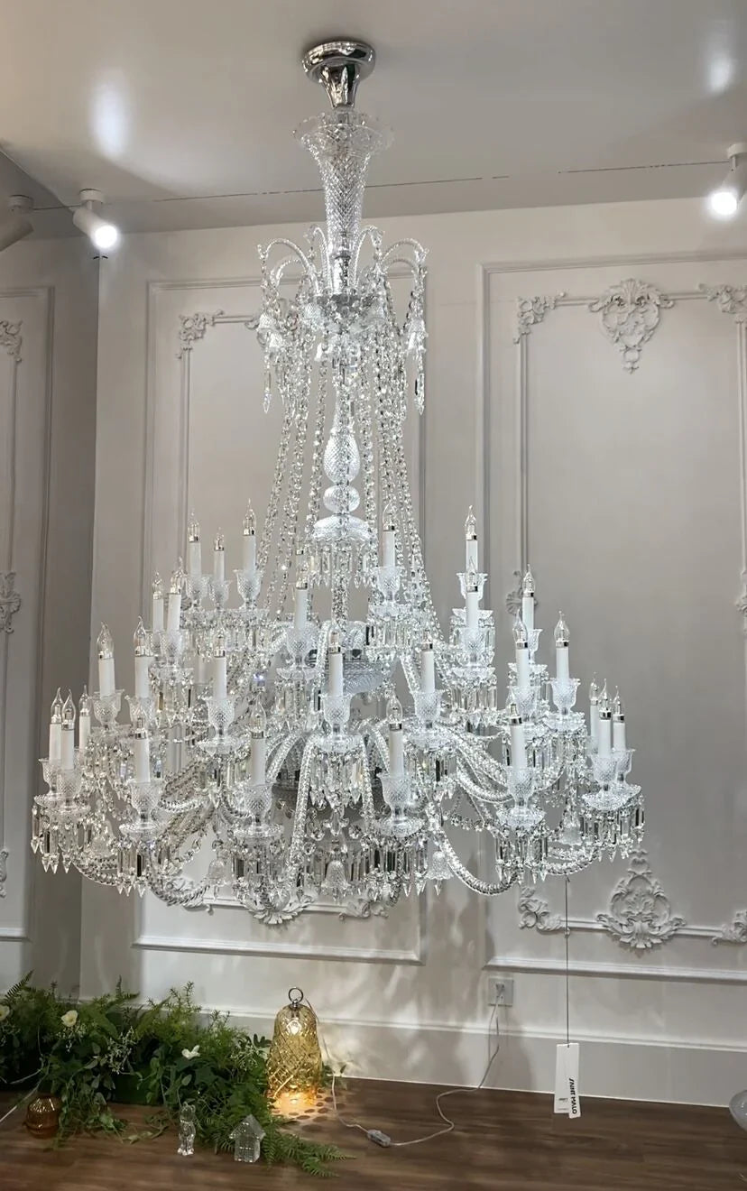 Lichte luxe klassieke lange versie gelaagde kaarslicht kristallen kroonluchter voor kamers met hoge plafonds/woonkamers 