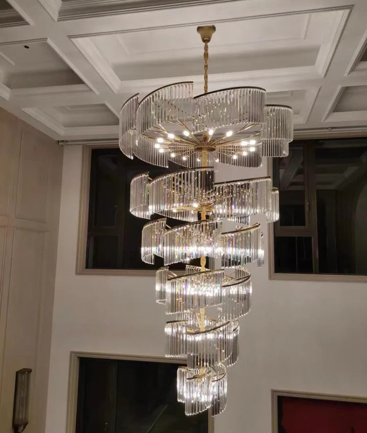 Rylight meerlaagse luxe spiraalvormige kristallen kroonluchter moderne designercreatie