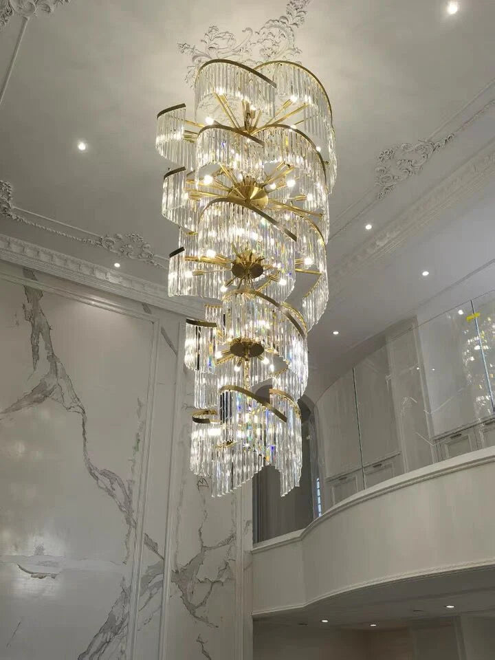 Rylight meerlaagse luxe spiraalvormige kristallen kroonluchter moderne designercreatie