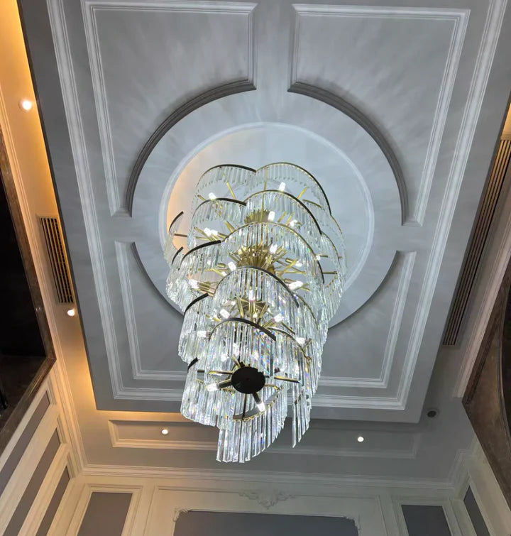 Rylight meerlaagse luxe spiraalvormige kristallen kroonluchter moderne designercreatie