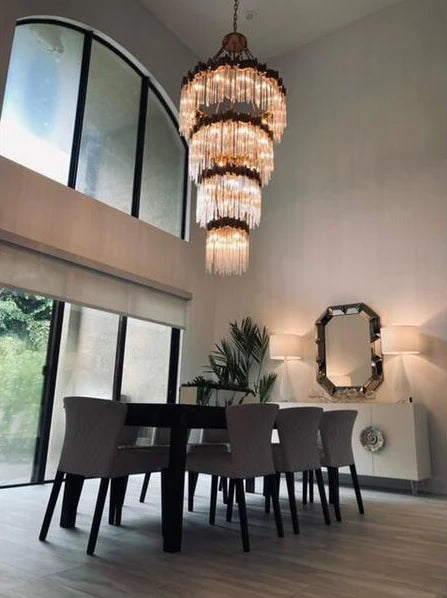 Rylight 1/2/3/4-Tier Round Crystal Chandelier Creative Waterfall Chandelier