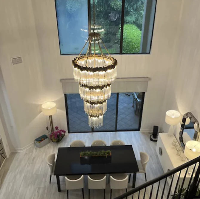 Rylight 1/2/3/4-Tier Round Crystal Chandelier Creative Waterfall Chandelier