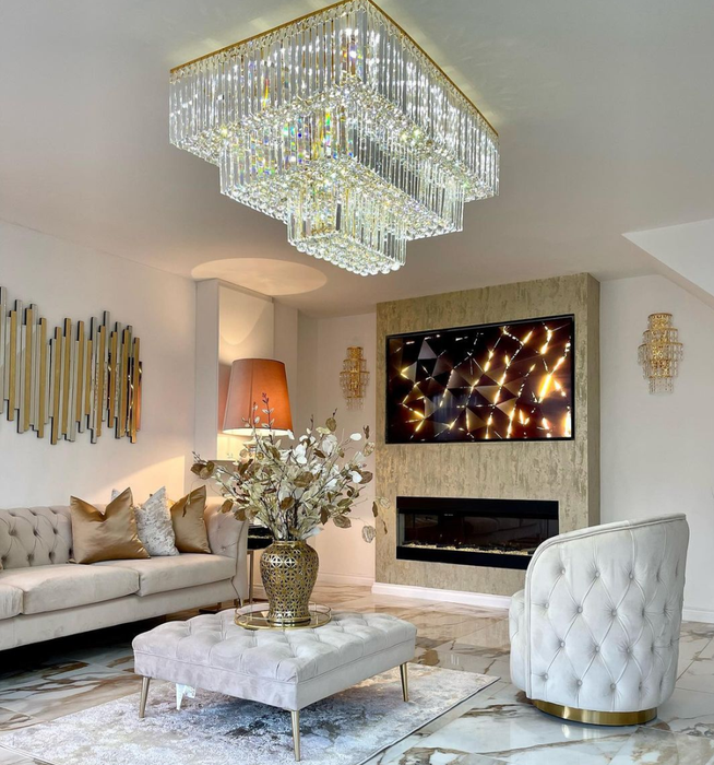 Rylight Extra Large Modern Style Tiered Square Crystal Flush Mount Cha rylight