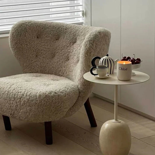 Classic Cozy White Fleece Plush Accent Lounge Chair with Ottoman