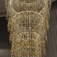 ثريا كريستالية دائرية حديثة بخمس طبقات، مناسبة للفيلا/السلالم/البهو/غرفة المعيشة 