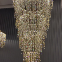 ثريا كريستالية دائرية حديثة بخمس طبقات، مناسبة للفيلا/السلالم/البهو/غرفة المعيشة 