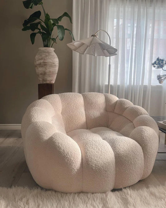 Cozy Fleece White Big Pumpkin Loveseat Sofa Chair