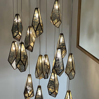 Rylight 1/3/7/15/30/36-Light Diamond Mirror Multi-Drop Pendant Chandelier in Antique Brass Finish