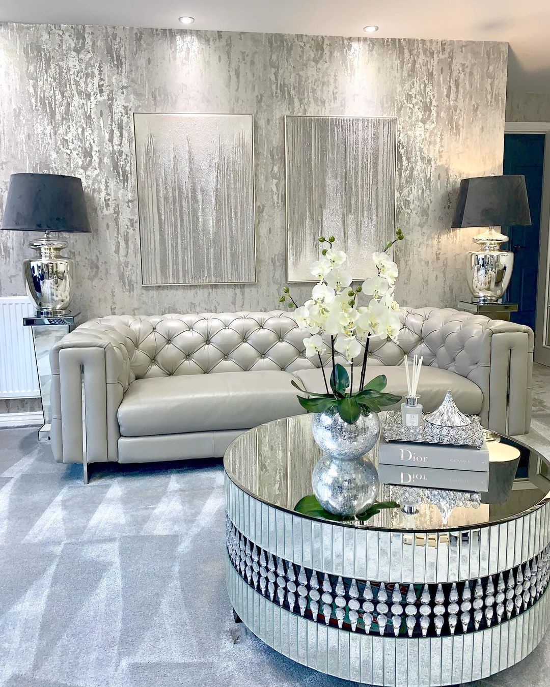 طاولة القهوة بمرآة مستديرة من رايلايت