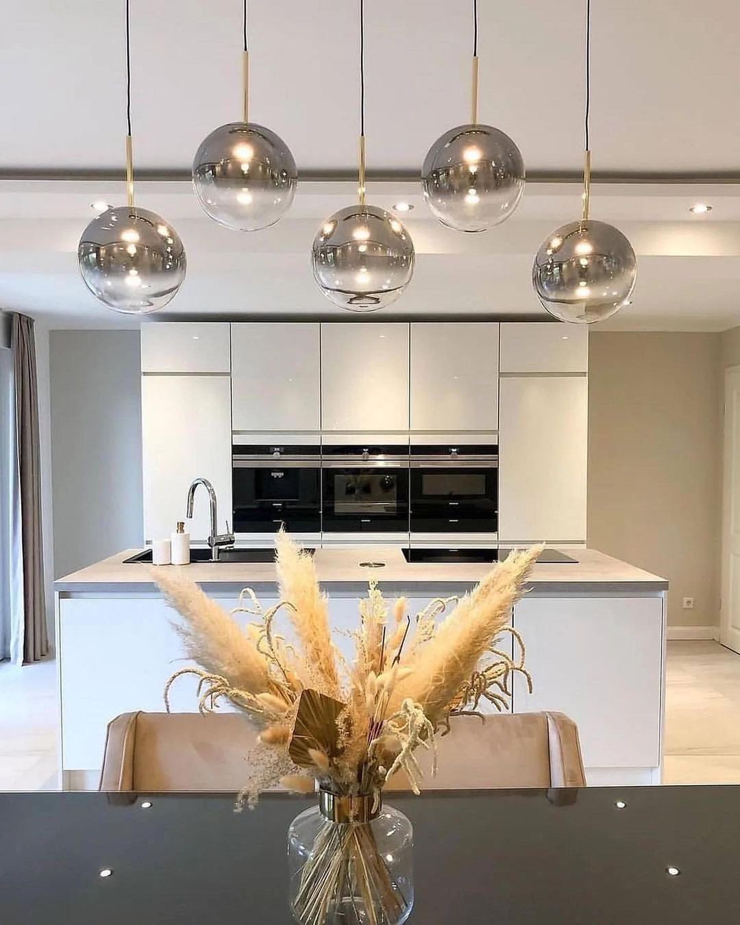 Rylight 5/7/9-licht semi-rokerige grijze glazen hanglamp