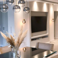 Rylight 5/7/9-licht semi-rokerige grijze glazen hanglamp