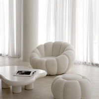 Fleece White Pumpkin Sofa Chair with Footstool