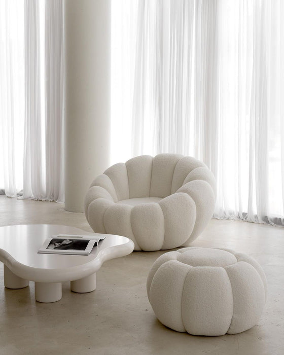 Fleece White Pumpkin Sofa Chair with Footstool