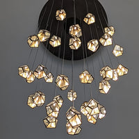 Rylight 1/3/7/15/30/36-Light Diamond Mirror Multi-Drop Pendant Chandelier in Antique Brass Finish