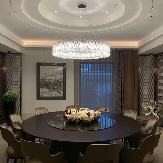 Rylight 1-Tier Round Crystal Beads Drum Chandelier
