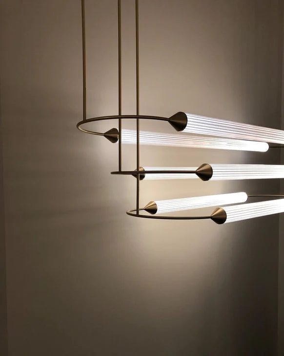 ثريا LED أفقية كبيرة الحجم من Rylight مكونة من 1/3 طبقات من النحاس الأصفر