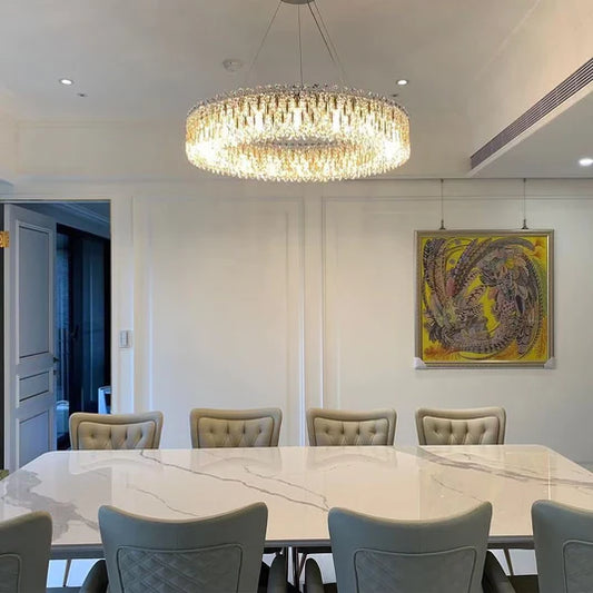 Rylight 1-laags ronde kristallen kralen trommelkroonluchter