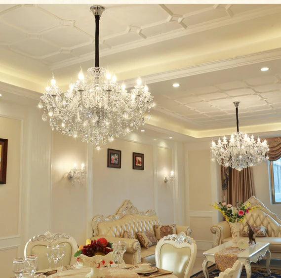 Rylight 3/6/8/10/12/15/18/24/30/32-Light Antique European Candle Crystal Chandelier