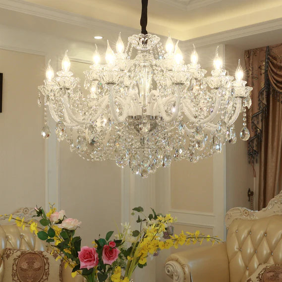 Rylight 3/6/8/10/12/15/18/24/30/32-Light Antique European Candle Crystal Chandelier