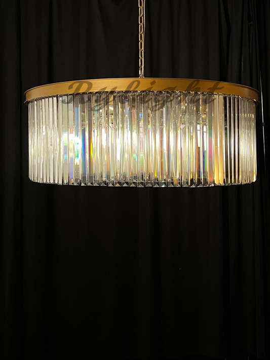 Rylight 1-Tier Round Crystal Chandelier in Brass/Black Finish