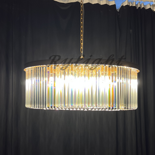 Rylight 1-Tier Round Crystal Chandelier in Brass/Black Finish