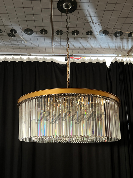 Rylight 1-Tier Round Crystal Chandelier in Brass/Black Finish