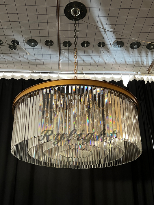 Rylight 1-Tier Round Crystal Chandelier in Brass/Black Finish