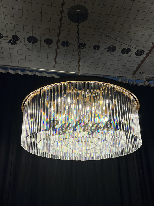 Rylight 1-Tier Round Crystal Chandelier in Brass/Black Finish