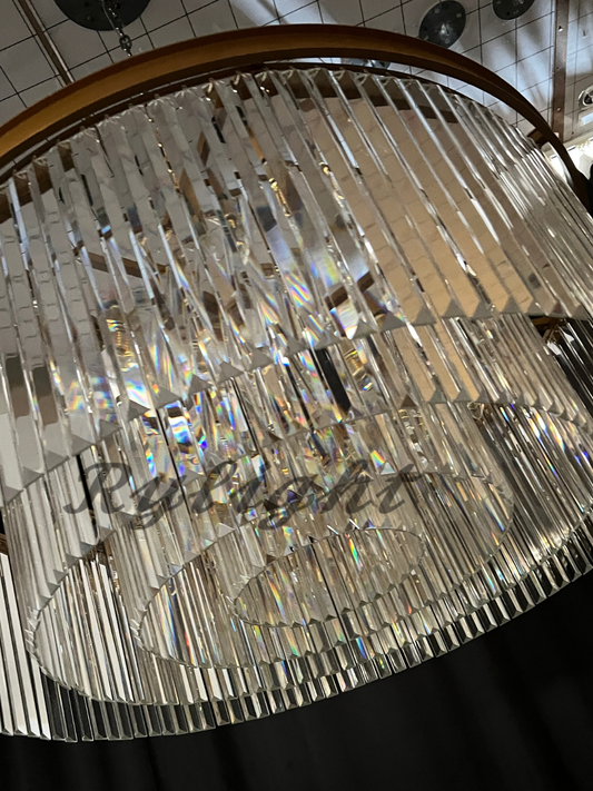 Rylight 1-Tier Round Crystal Chandelier in Brass/Black Finish