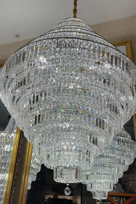 Rylight extra grote meerlaagse chroom/gouden kristallen kroonluchter