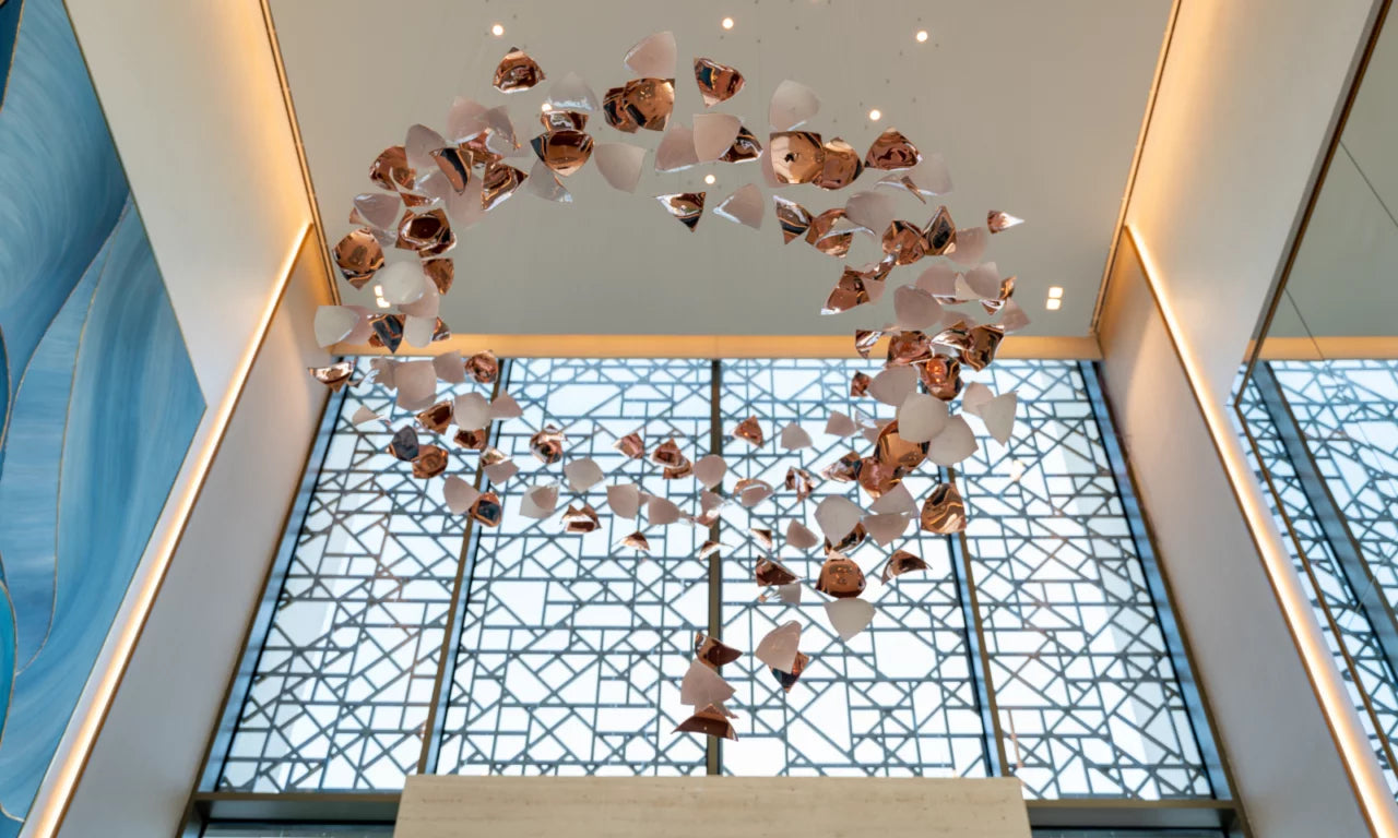 Rylight Square Glass Spiral Long Pendant Chandelier