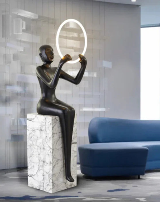 Rylight Black/Blue Sitting Statue Floor Lamp