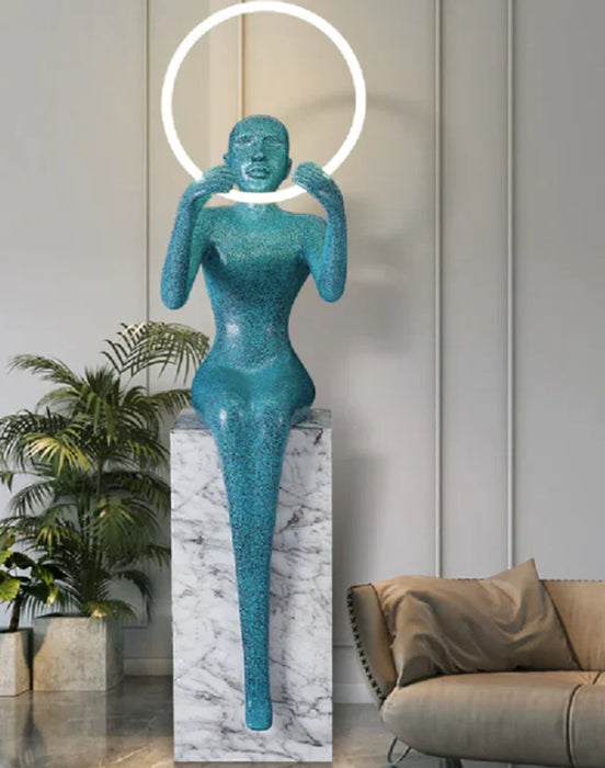 Rylight Black/Blue Sitting Statue Floor Lamp