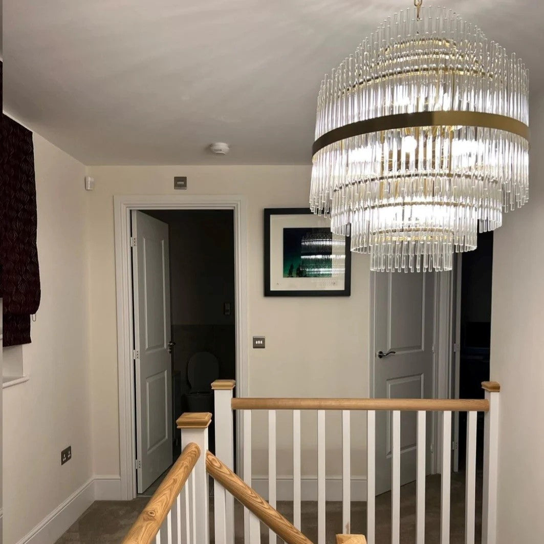 Rylight 13-Light Dimmable Crystal Chandelier in Brass Finish Color