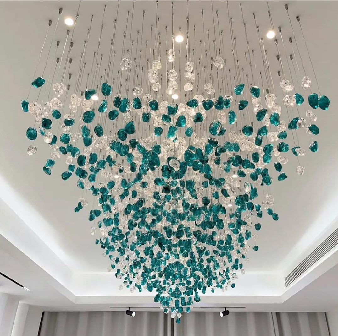 Rylight Modern Luxury Glass Stone Chandelier for Hotel/Living Room/Foyer