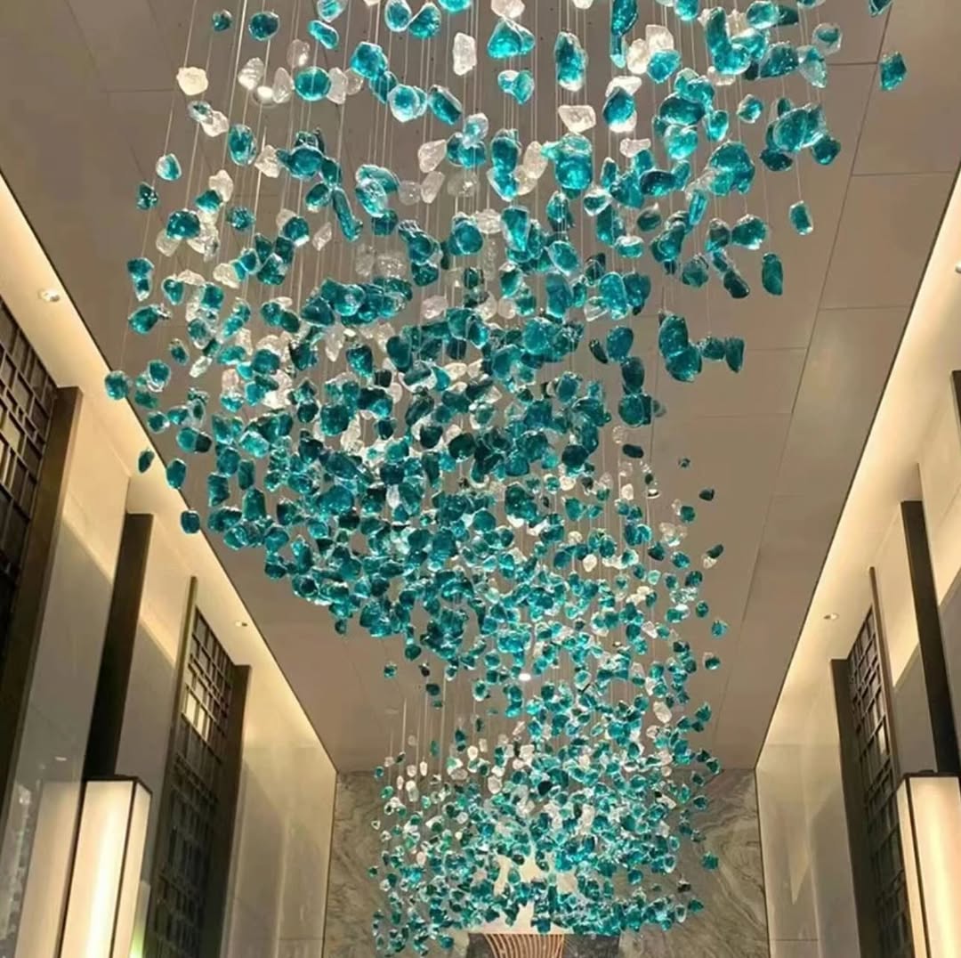 Rylight Modern Luxury Glass Stone Chandelier for Hotel/Living Room/Foyer
