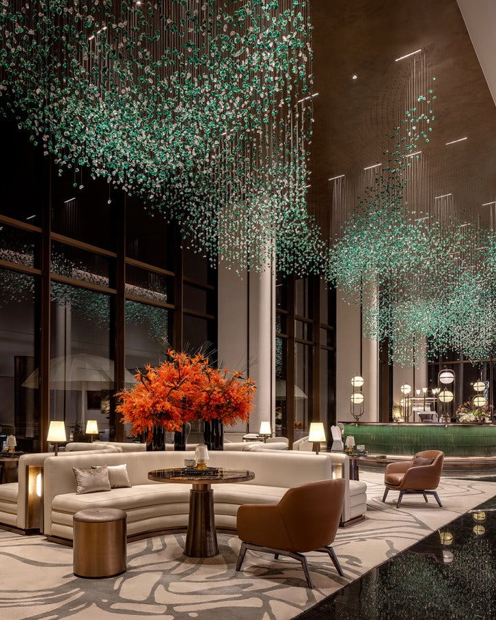 Rylight Modern Luxury Glass Stone Chandelier for Hotel/Living Room/Foyer