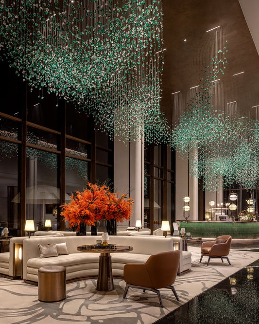 Rylight Modern Luxury Glass Stone Chandelier for Hotel/Living Room/Foyer