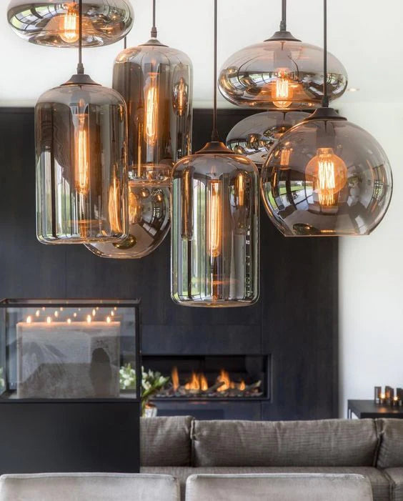 Rylight 6/8/10/12-lichts rookgrijs/amberkleurige glazen kroonluchter