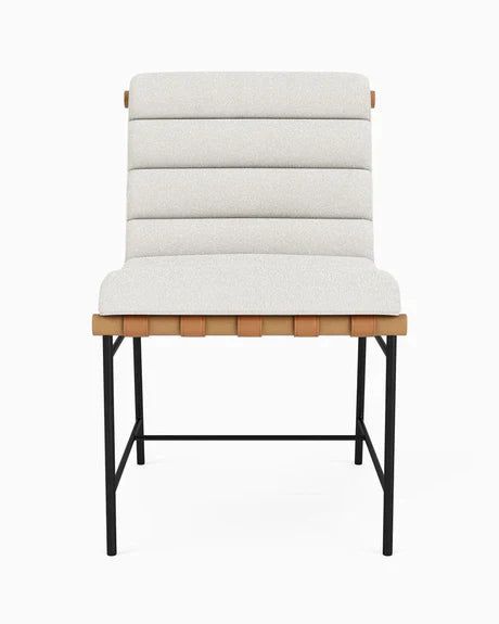 Bouclé/lederen eetkamerstoelen