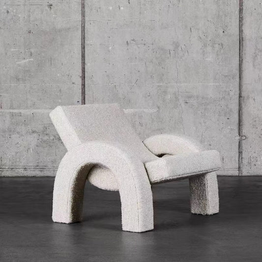 Modern Creative U-Shaped White Boucle Sherpa Accent Chair With Backrest