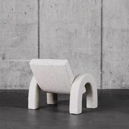 Modern Creative U-Shaped White Boucle Sherpa Accent Chair With Backrest