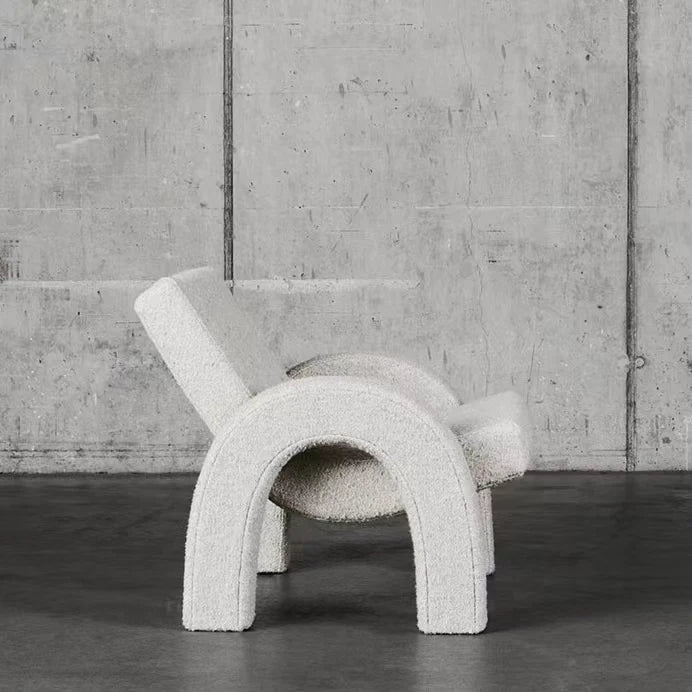 Modern Creative U-Shaped White Boucle Sherpa Accent Chair With Backrest