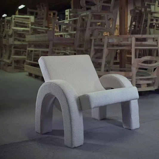 Modern Creative U-Shaped White Boucle Sherpa Accent Chair With Backrest