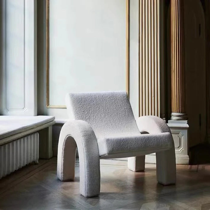Modern Creative U-Shaped White Boucle Sherpa Accent Chair With Backrest