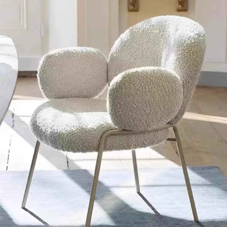 Modern Simple Ivory White Boucle Accent Chair
