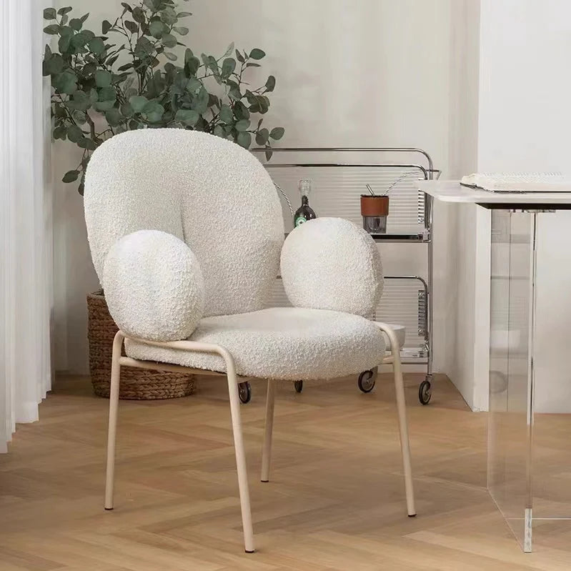 Modern Simple Ivory White Boucle Accent Chair