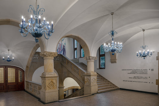 Rylight 3/12/16-lichte glazen kaarskroonluchter in blauwe afwerkingskleur